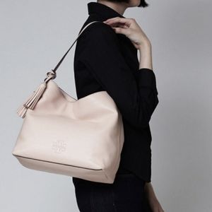 2PCS Tory Burch Thea Sweet Melon Pebbled Leather Bag and Matching Wallet